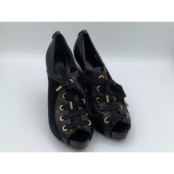 Tory Burch Size 8 High Heels Open Toe Gold Detailing Tie Open Toe Stylish - Picture 1 of 8